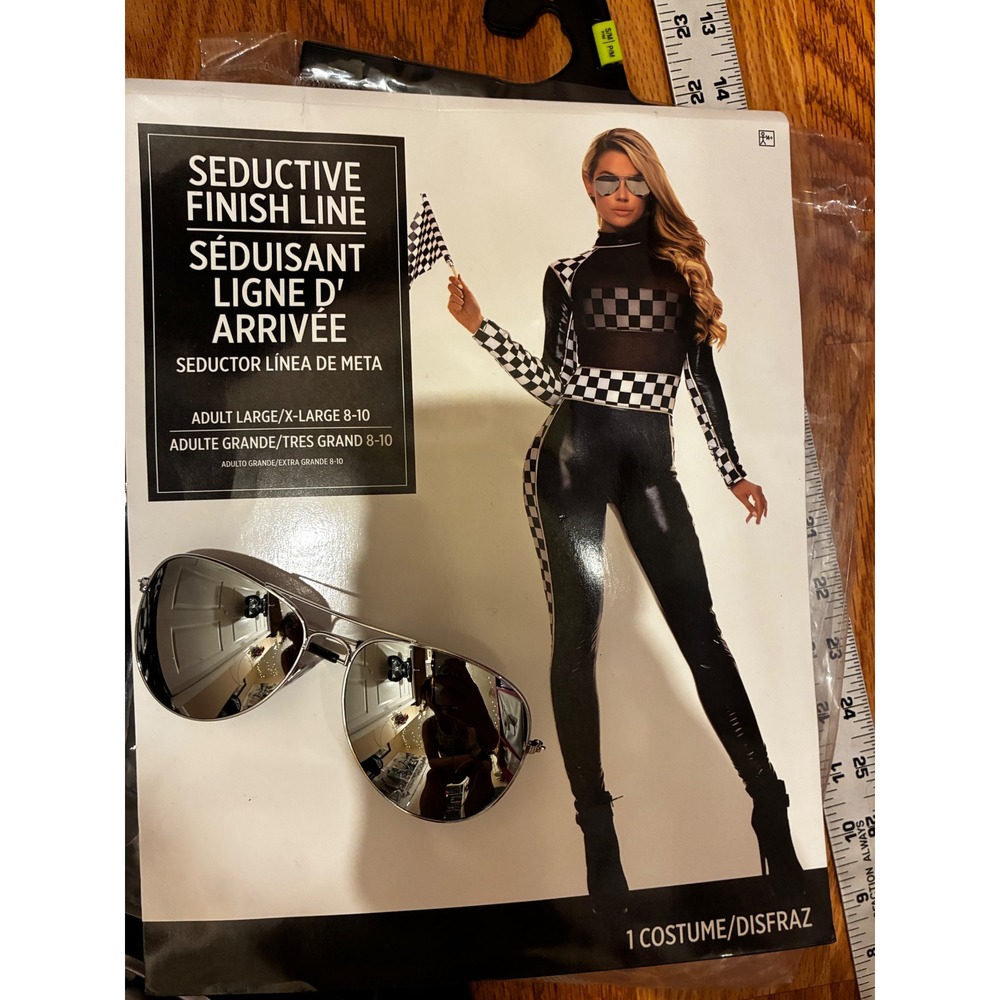 Forplay Seductive Finish Line Jumpsuit Race Car Driver Costume L/XL Black White